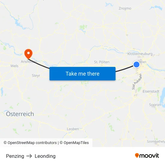 Penzing to Leonding map