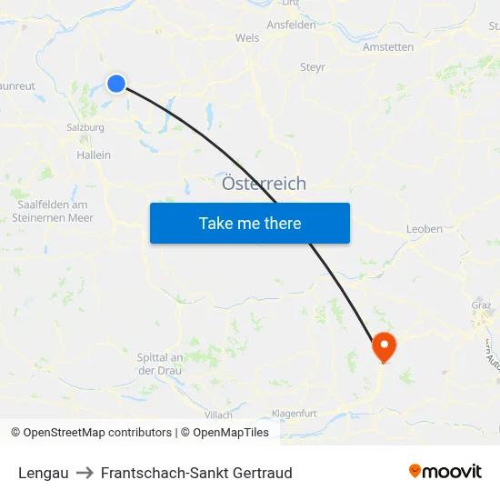Lengau to Frantschach-Sankt Gertraud map
