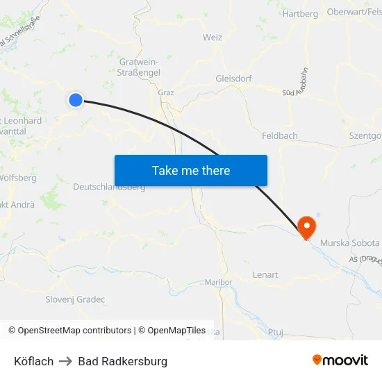 Köflach to Bad Radkersburg map