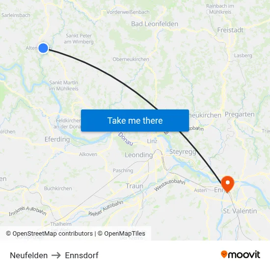 Neufelden to Ennsdorf map
