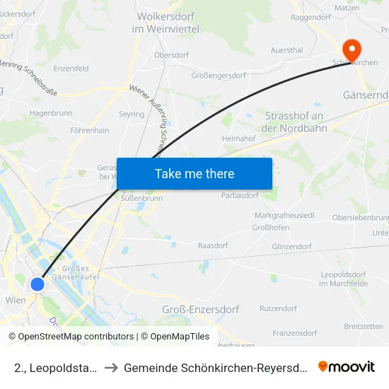 2., Leopoldstadt to Gemeinde Schönkirchen-Reyersdorf map