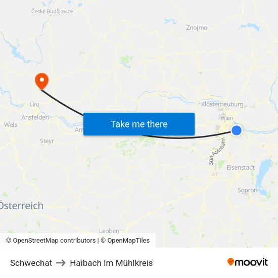 Schwechat to Haibach Im Mühlkreis map