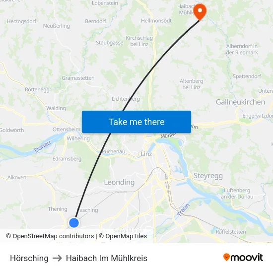 Hörsching to Haibach Im Mühlkreis map