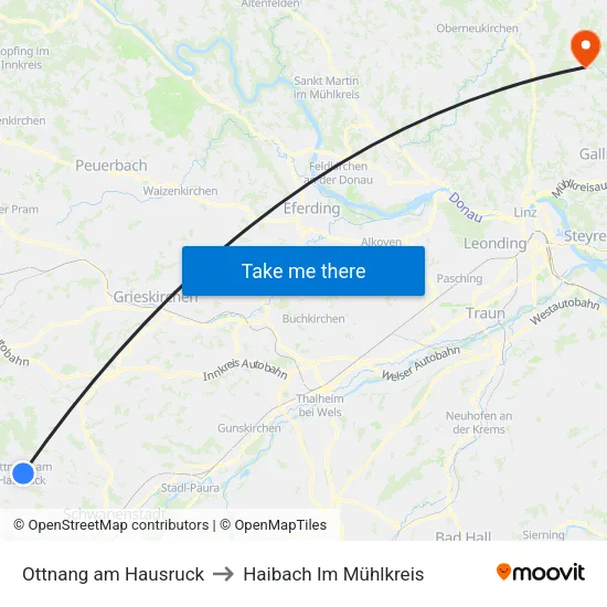 Ottnang am Hausruck to Haibach Im Mühlkreis map