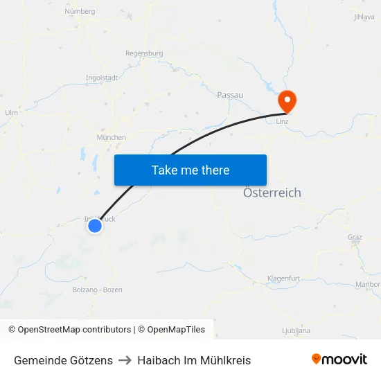 Gemeinde Götzens to Haibach Im Mühlkreis map