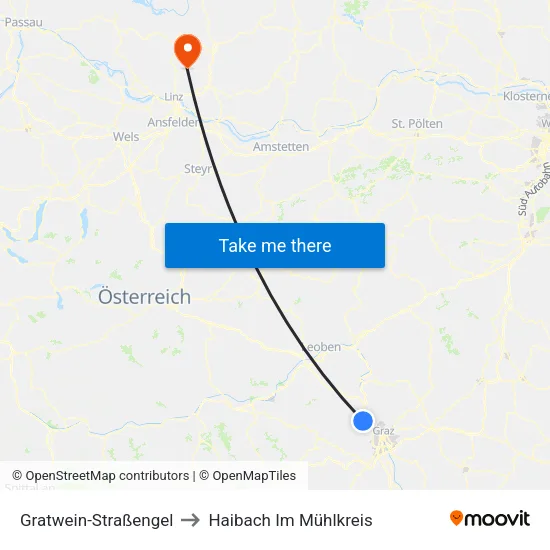Gratwein-Straßengel to Haibach Im Mühlkreis map