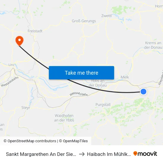 Sankt Margarethen An Der Sierning to Haibach Im Mühlkreis map