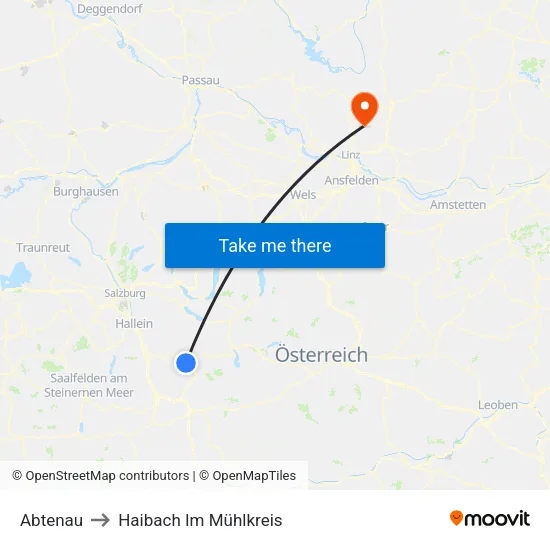 Abtenau to Haibach Im Mühlkreis map