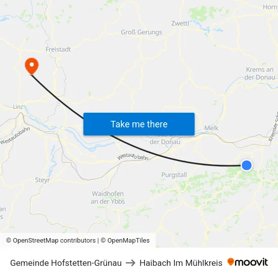 Gemeinde Hofstetten-Grünau to Haibach Im Mühlkreis map