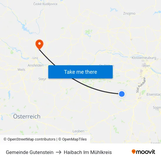 Gemeinde Gutenstein to Haibach Im Mühlkreis map
