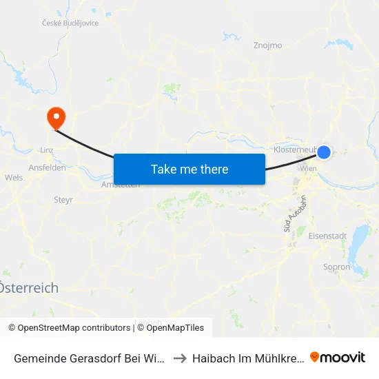 Gemeinde Gerasdorf Bei Wien to Haibach Im Mühlkreis map