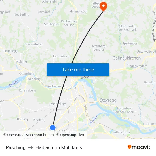 Pasching to Haibach Im Mühlkreis map