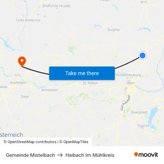 Gemeinde Mistelbach to Haibach Im Mühlkreis map
