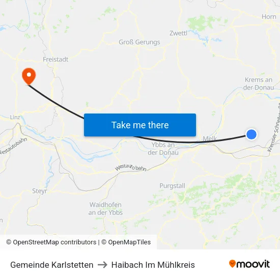Gemeinde Karlstetten to Haibach Im Mühlkreis map