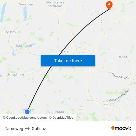 Tamsweg to Gaflenz map