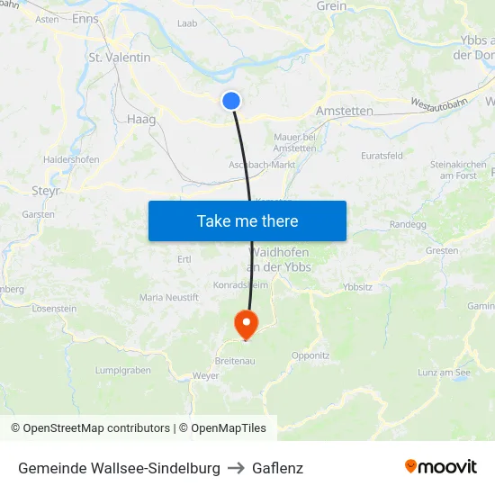 Gemeinde Wallsee-Sindelburg to Gaflenz map
