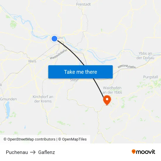 Puchenau to Gaflenz map