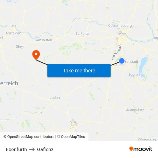 Ebenfurth to Gaflenz map