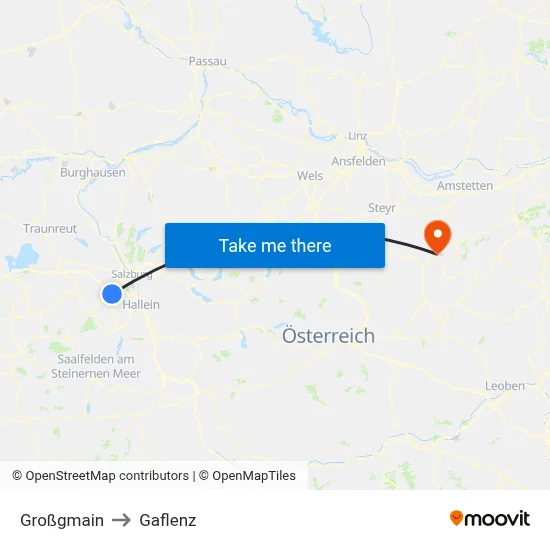 Großgmain to Gaflenz map