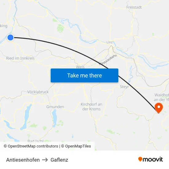 Antiesenhofen to Gaflenz map