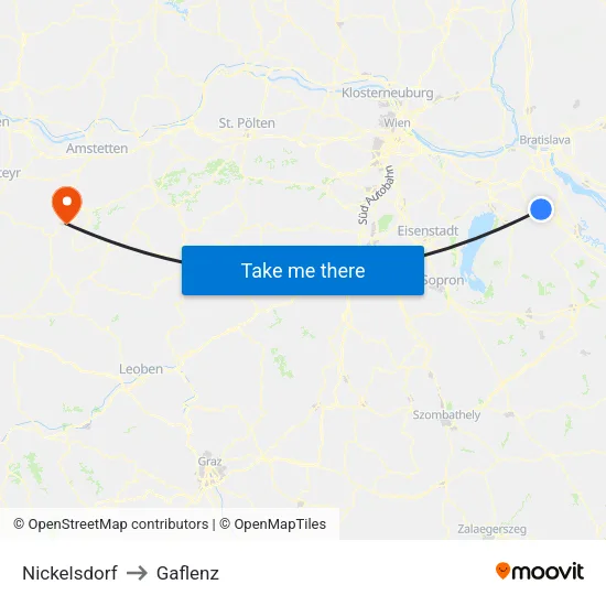 Nickelsdorf to Gaflenz map