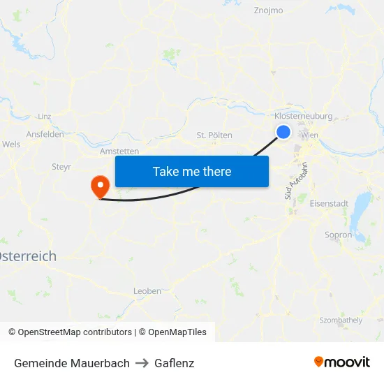 Gemeinde Mauerbach to Gaflenz map