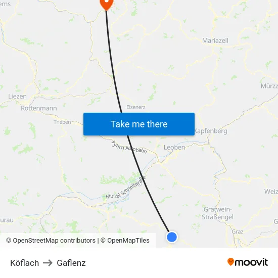 Köflach to Gaflenz map