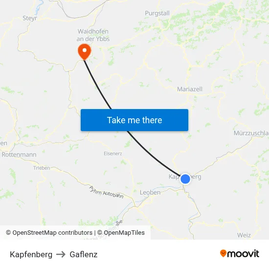 Kapfenberg to Gaflenz map