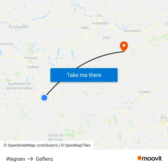 Wagrain to Gaflenz map