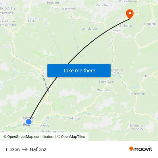 Liezen to Gaflenz map