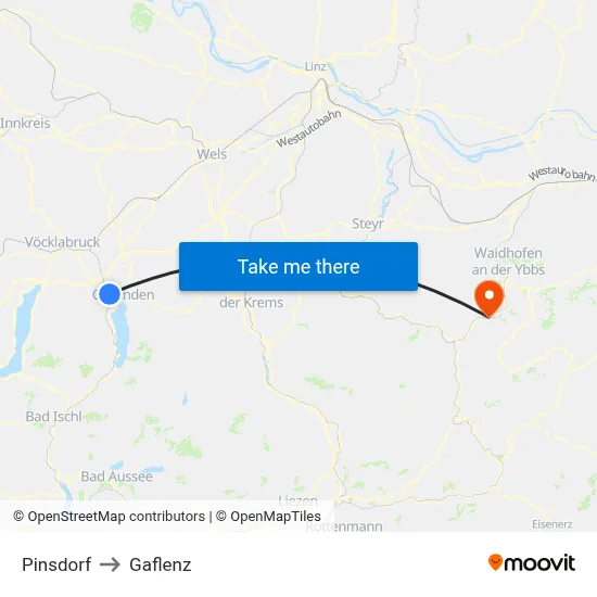 Pinsdorf to Gaflenz map