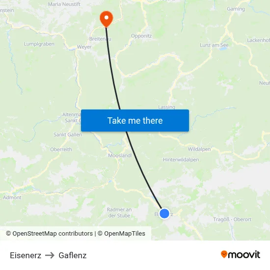 Eisenerz to Gaflenz map