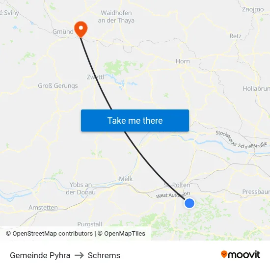 Gemeinde Pyhra to Schrems map