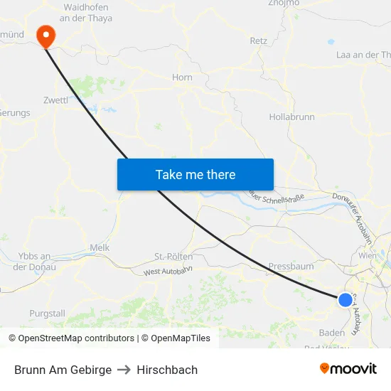 Brunn Am Gebirge to Hirschbach map
