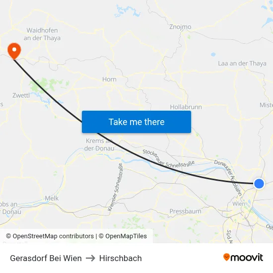 Gerasdorf Bei Wien to Hirschbach map