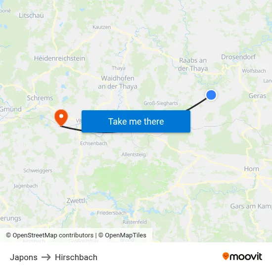 Japons to Hirschbach map
