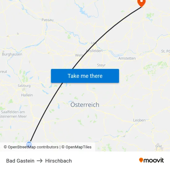 Bad Gastein to Hirschbach map