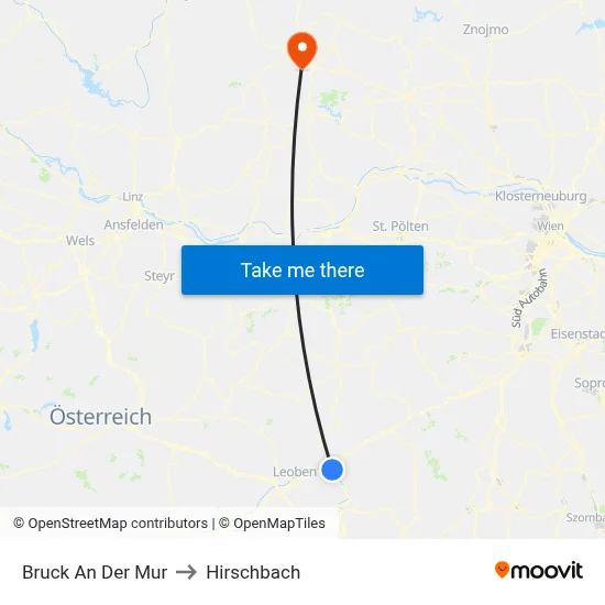 Bruck An Der Mur to Hirschbach map