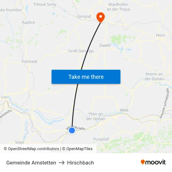 Gemeinde Amstetten to Hirschbach map