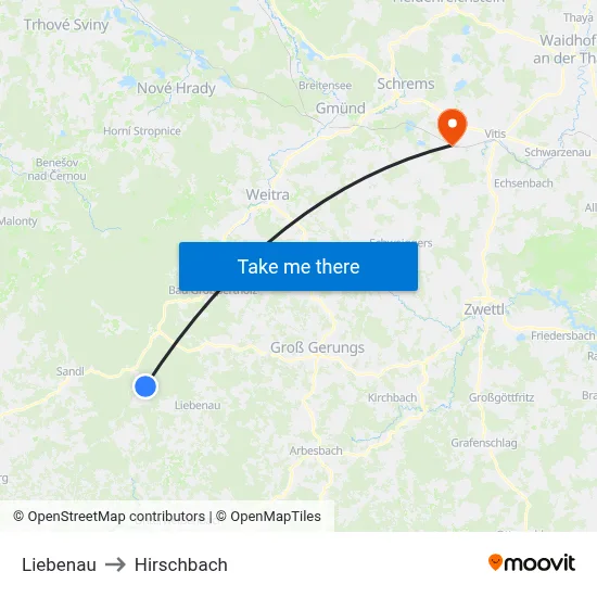 Liebenau to Hirschbach map