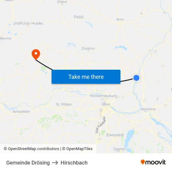 Gemeinde Drösing to Hirschbach map