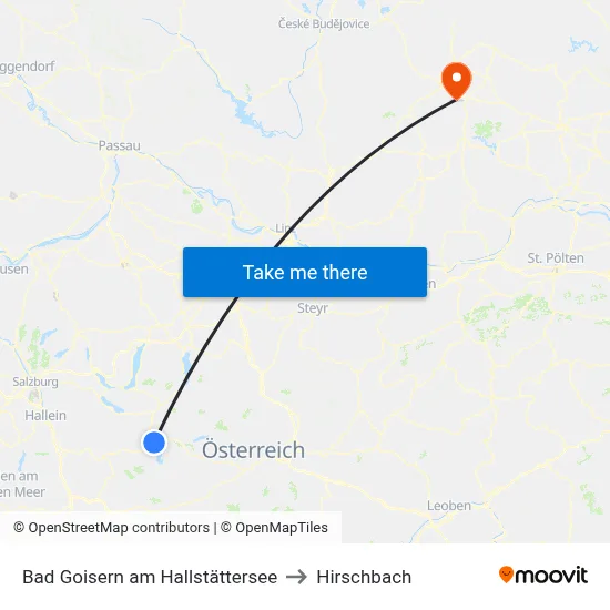 Bad Goisern am Hallstättersee to Hirschbach map