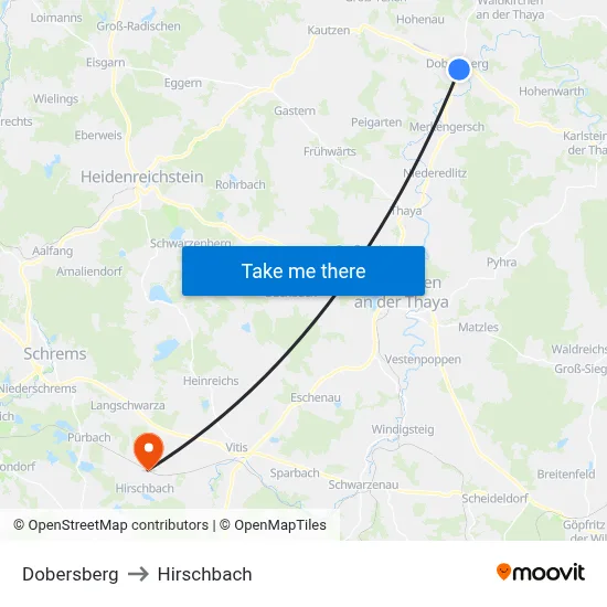Dobersberg to Hirschbach map