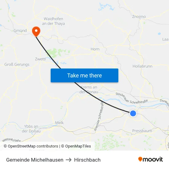 Gemeinde Michelhausen to Hirschbach map