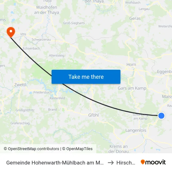 Gemeinde Hohenwarth-Mühlbach am Manhartsberg to Hirschbach map