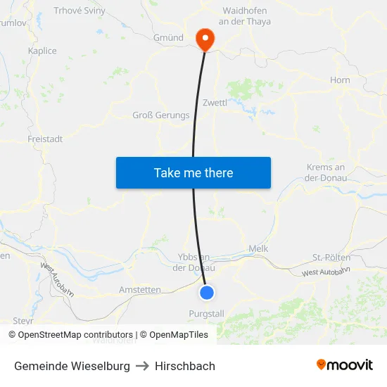 Gemeinde Wieselburg to Hirschbach map