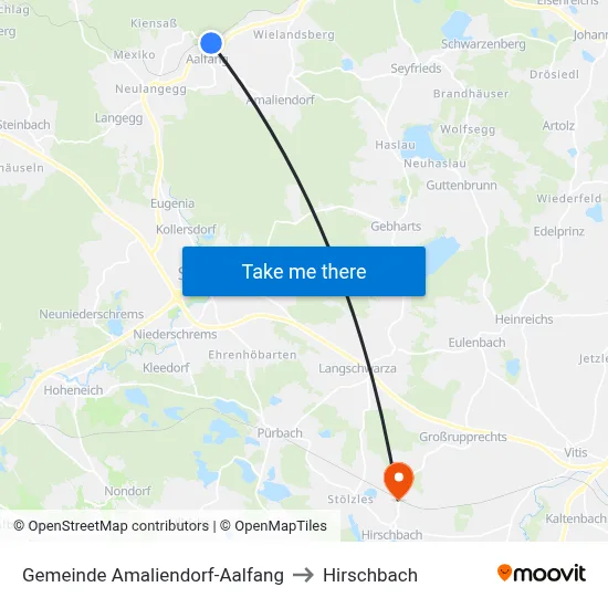 Gemeinde Amaliendorf-Aalfang to Hirschbach map