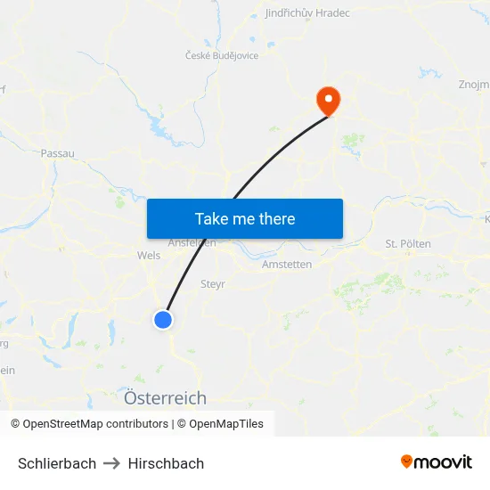 Schlierbach to Hirschbach map