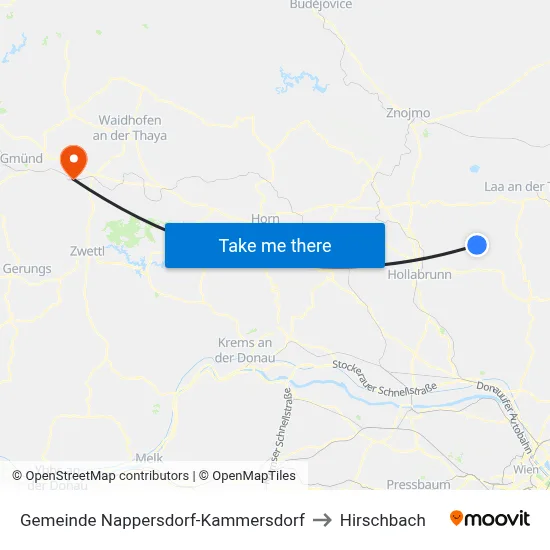 Gemeinde Nappersdorf-Kammersdorf to Hirschbach map