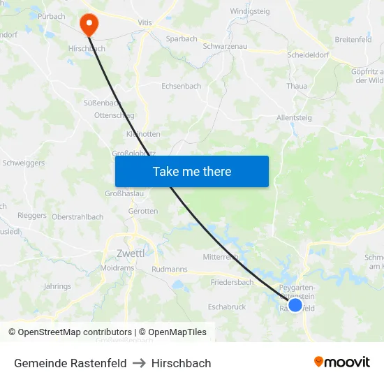 Gemeinde Rastenfeld to Hirschbach map
